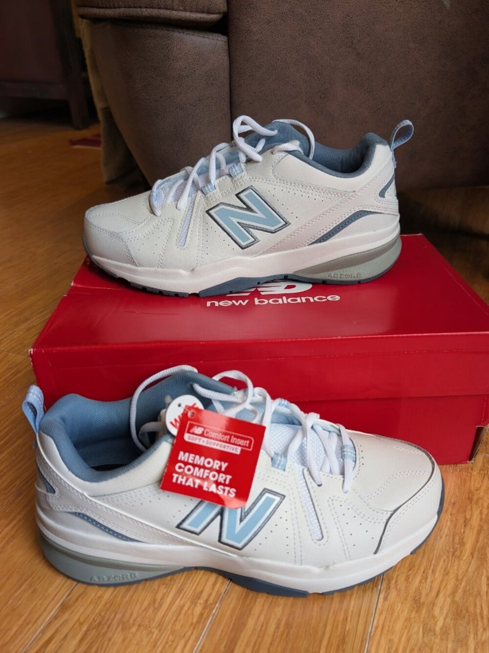 New Balance 608 NWT White & Light Blue Classic Sneakers 9.5 Wide